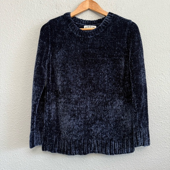 Orvis Navy Blue Chenille‎ Crewneck Pullover Sweater Medium - Picture 1 of 4